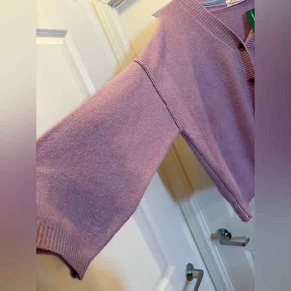 Free People Cool of the Night Cardigan Lilac Spell Melange Oversized XL - Picture 6 of 13